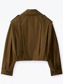 Jaket Kancing Pendek Klasik dengan Kerah Epaulette - Coklat - View 11