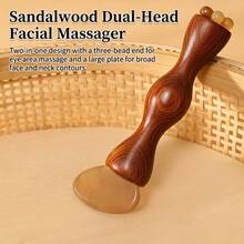 Sandalwood Facial Massage Tool Gua Sha Scraping Stick Pressure Point Device With Three Prong Lotus Head Design For Daily Skin Care - Rust Brown - View 5