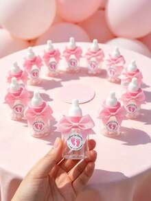 12/6/1 Set - 3.5 Inch Mini Pink Cute Bow Baby Bottle Style Plastic Box, Suitable For Baby Shower Party Decoration, With Pink Footprint Thank You Sticker And Pink Bow Plastic Bottle Style Storage Box Gift Box, Baby Shower Gift, Suitable For Baby Boy And Girl Baby Shower Party Centerpiece Decoration, Gender Reveal Party Tabletop Decoration Small Gift, Return Gift For Guests (Pink) - Pink - View 7