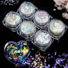6 Toples Serpihan Selofan Aurora Berkilau, Fragmen Kertas Permen Holografik untuk Kerajinan Kuku Resin DIY - Putih - View 1