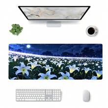 YUFZX 1pc Extra Large Extended Moonlit Starlight Lily Flower Sea Pattern Mouse Pad, With Non-Slip Rubber Bottom And Stitched Soft Cloth Material Keyboard Pad. Quiet Night Sky Healing Floral Landscape Aesthetic With Non-Slip Rubber Bottom And Stitched Soft Cloth Material Keyboard Pad, Suitable For Gaming, Home Office And Learning Scenarios. - View 8