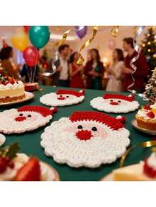 Santa Claus Print Coaster, Absorbent Non-Slip Heat-Resistant Drink Mat, Cozy Winter Atmosphere Table Decor, Home Kitchen And Restaurant Cafe Ornament, Holiday Party Favor And Christmas Gift - Multicolor - View 9