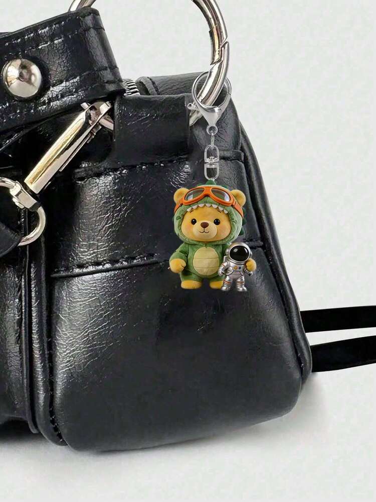 2D Flat Bear Hugging Astronaut Pattern Keychain, Cute Bear Keychain, Beautiful Fashionable Key Ring Wallet Handbag Decoration, Fashionable Duck Party Keychain, Novel Acrylic Design Key Ring Decoration, Durable And Lightweight, Suitable For Car Keychain, Phone Keychain, Backpack And Wallet Keychain Decoration - Can Be Used As Birthday Gift, Pet Lover Keychain Car Key Bag Pendant - One Size Fits All - View 7