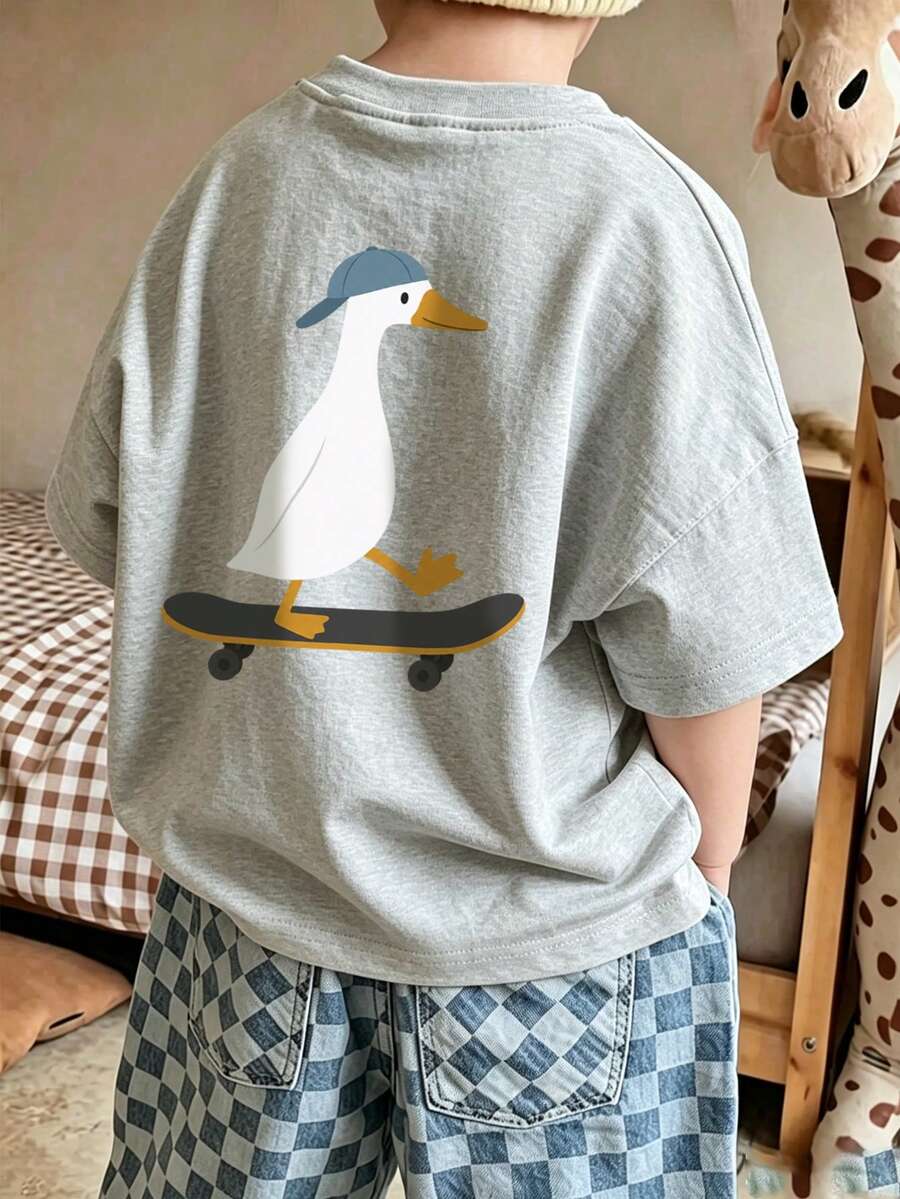 Young Boy Comfortable Soft Fabric Short Sleeve Top, Suitable For Spring And Summer Daily Wear - Light Grey - View 1