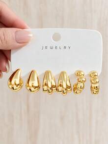 9 pares de pendientes vintage de tono dorado, set de 3 piezas para mujer, diseño de aro texturizado, ligeros, hipoalergénicos y versátiles, ideales para citas, fiestas y regalo de cumpleaños - Dorado - Ver 9