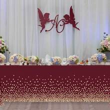 1/3/6/10pcs Polka Dot Disposable Tablecloth, 54 X 108 Inch Waterproof Plastic Tablecloth, White Background With Gold Polka Dot Rectangular Table Cover, Suitable For Picnic, Birthday, Party, Back To School - Gold Dots On Burgundy Background - View 7