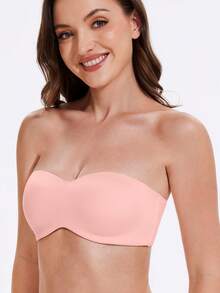 MELENECA Women's Strapless Bra For Large Bust Minimizer Unlined Bandeau With Underwire - Dusty Pink - View 7