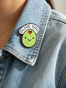 1pc Cute Cartoon Brooch, Lapel Pin For Clothes And Backpacks, Friendship Gift, Unisex Daily Accessory - Green - View 3