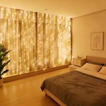 Battery Case Design Window Curtain Lights With 8 Light Modes, Soft Warm Glow LED String Lights For Backyard Gazebo Holiday Party Decoration - Warm White - View 2