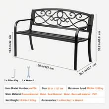 Outdoor Bench, 50 Inches Metal Garden Bench For Outdoors, 550 Lbs Load Capacity Bench, Outdoor Garden Park Bench With Backrest And Armrests, Patio Bench For Garden, Park, Yard, Front Porch - 50 Inches - View 7