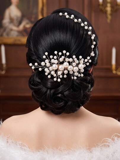 1 buah Bando Pengantin Mutiara Imitasi Elegan dengan Sisir, Hiasan Kepala Wanita Buatan Tangan dari Manik-Manik, Cocok untuk Pesta Pernikahan