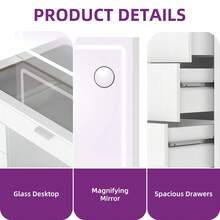 Yitahome Vanity Desk With 11 Drawers & Glass Top, LED Mirror And Stool, Dimmable Dressing Table With Large Mirror For Bedroom - White - View 5