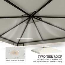 10' X 10' Gazebo Replacement Canopy Top, 2-Tier UV-Protective Cream White Cover For Garden, Patio Outdoor Use (Top Only) - Apricot - View 7