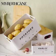 Myrothcane 3pcs Bamboo Lid Potato Onion Garlic Storage Bins, Ventilated Metal Vegetable Storage Containers, Stackable Farmhouse Style Kitchen Countertop Produce Organizer, Suitable For Pantry Storage - White - View 7