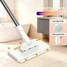 Reusable Facial Cloth Mop With 4Pcs Mop Cloths, Wet & Dry Dual Use Cleaning Mop,One-Button Detachable Flat Mop, Automatic Clamp Design, No-Hand Wash Household Mop Suitable For Floors, Windows, Kitchens And Bathrooms - A - 查看 1