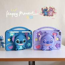 Disney Stitch Silicone 3D Tablet Protective Case, Protective Cover, Equipped With Integrated Molded Telescopic Stand For Convenient Daily Use, 3D Embossed Design, Bluetooth Stylus Slot, Carrying Strap, Shockproof And Anti-Drop, Premium Look For Photography, Suitable For IPad/Air/Pro Models - Royal Blue - View 1