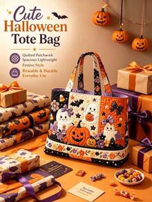1pc Women's Halloween Tote Bag & Coin Purse Set - Large Capacity Crossbody Bag, Storage Bag, Organizer Bag, Women's Beach Bag, Also Can Be Used As Makeup Bag, Laundry Basket, Cute Pumpkin & Bat Print, Machine Washable & Reusable Tote Bag, Suitable For Travel, Shopping, Daily Use, Holiday Essential, Travel Essential, Gift Essential - View 10