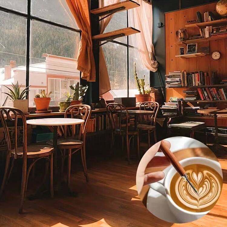 頂級紅木手柄拉花針 - 不鏽鋼咖啡裝飾工具，適用於咖啡館與餐廳 - 原木色 - 查看 6