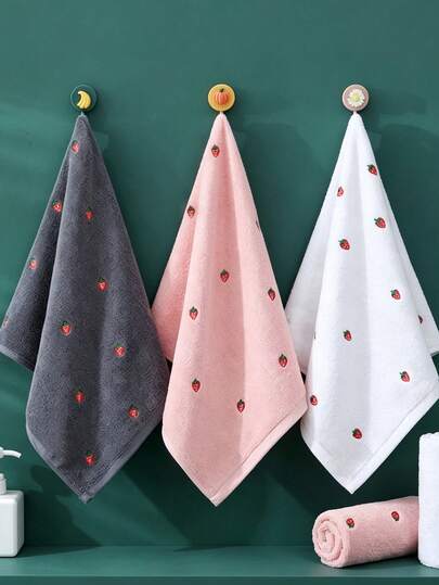 4/3/2/1 pezzo (34 cm*74 cm/13.3 *29.5 pollici) Asciugamano per il viso in puro cotone spesso e assorbente con ricamo a fragola, uso domestico, disponibile in più colori, bagno quotidiano, SPA domestica, nuoto, fitness, sport all'aperto, scuola, stagione del ritorno a scuola, forniture da bagno ideali, adatto per ragazze, donne, regali di San Valentino, ecc.