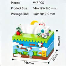 947pcs Astronaut/1011pcs Crocodile Storage Box Assembly Ornament, Multi-Color Cat Assembly Building Blocks Micro Particle Building Blocks Tissue Box Toy, Creative Assembly Gift - Multicolor - View 16