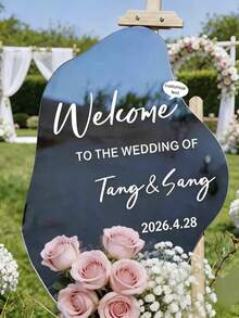 Custom Wedding Mirror Decal, Personalized Welcome Sign Sticker, Initials Date Vinyl Cling - Multicolor - View 1