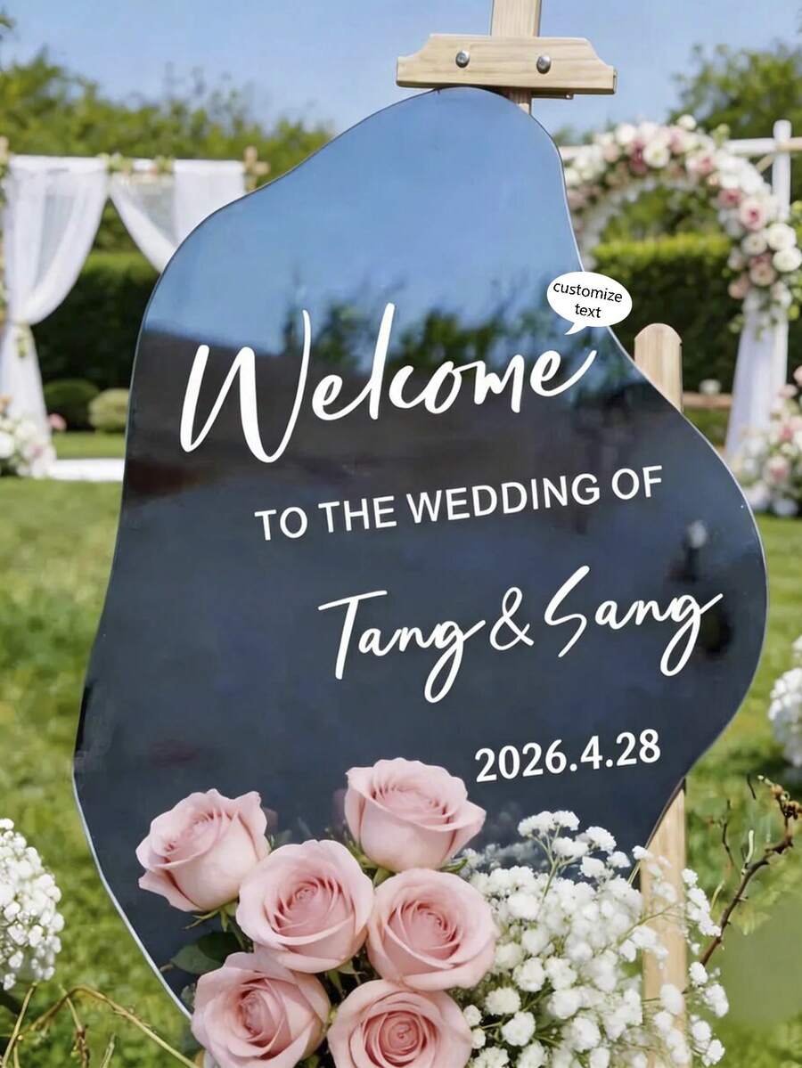 Custom Wedding Mirror Decal, Personalized Welcome Sign Sticker, Initials Date Vinyl Cling - Multicolor - View 1
