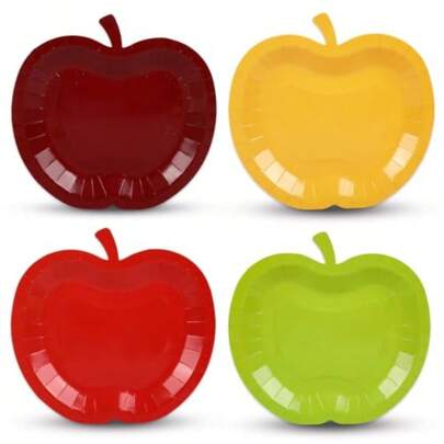 24 Pcs Apples Shaped Paper Plates Fall Disposable Plates Decorative Autumn Fruit Tableware Dessert Plate For Wedding Baby Shower Party Tableware Supplies