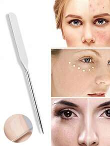 1pc Stainless Steel Foundation Mixing Stick, Dual-Ended Liquid Foundation Scraper, Makeup Light Therapy Gel Stirring Rod, Face Towel, Cotton Buds, Makeup Wipes - Silver - View 5