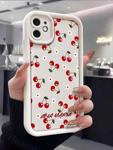 1 Personalized Pure White Cherry Pattern Anti Fall All Inclusive Phone Case Soft Shell Compatible With IPhone 11/12/13/14/15/16 Plus/16 Pro/16 Pro Max/S26/S26 Ultra/S25/S25 Ultra/S25 Plus/S23/S24/ 9 Pro XL/ 8/9/10a The Model Is Suitable As A Gift For Friends - White - View 4