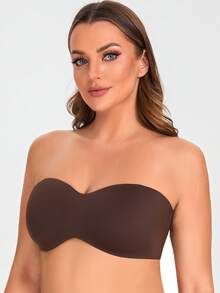 MELENECA Women's Strapless Bra For Large Bust Minimizer Unlined Bandeau With Underwire - Coffee Brown - View 6