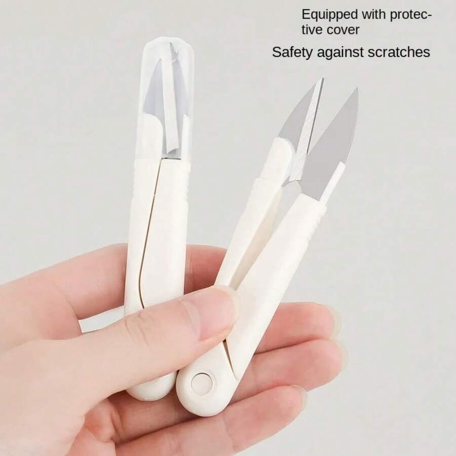 U-Shaped Round Head Spring Sewing Hand-Made Small Scissors Household Portable Stainless Steel Thread Repair Scissors - A - View 1