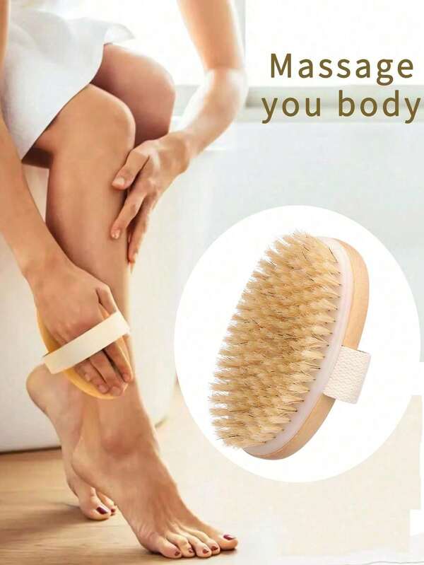 2/1pc Round Natural Wooden Dry Brush For Body Lymphatic Detox, Reducing Cellulite, Exfoliating And Cleansing During Bathing