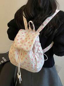 Niche Fashion Backpack For Women, New High-Aesthetic Drawstring Cinch Backpack, Lightweight Casual Commuting Bag - Pink - View 6