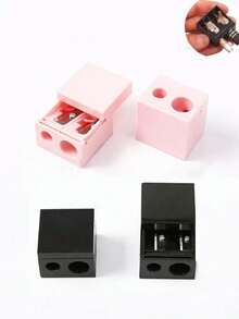1pc Random Color Double Hole Square Makeup Pencil Sharpener, Eyebrow Pencil Sharpener, Compact Pencil Sharpener, Giveaways, Travel, Cheap Stuff, Travel Essential - Multicolor - View 2