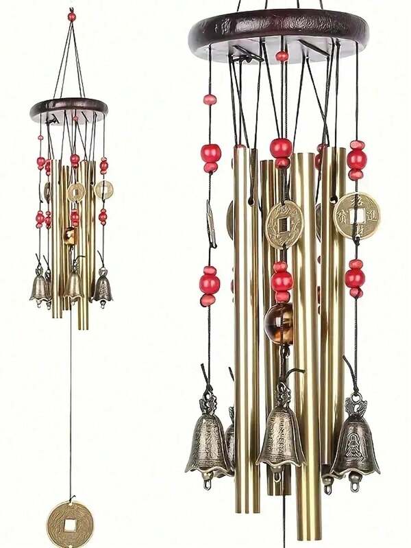 1 pieza Campana de viento vintage de bronce con campana y moneda - Adecuada para patio, jardín y hogar, decoración de jardín de metal vintage, campana de viento para exteriores, decoración de Navidad y Halloween, perfecta como regalo para amigos, padres, amantes, compañeros de clase, esposa, esposo