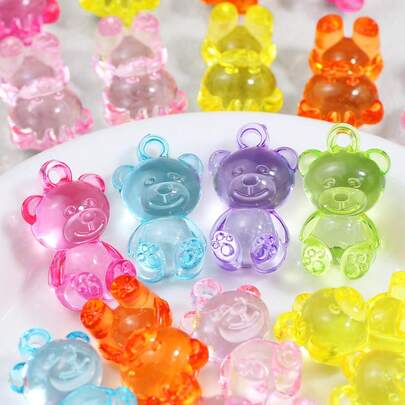 5/10/15/20pcs Random Mixed Color Transparent Bear Head Acrylic Pendants DIY Jewelry Making Earrings Bracelet Necklace Materials