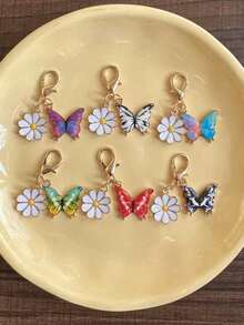 1/4/6/12/24/50pcs Cute Mini Colorful Butterfly & Daisy Keychain Set, Suitable For Pendant, Bag Chain, Bag Decoration, Fashion Animal Theme Design, Bag Charm, Keychain, Car Keychain, Ideal Gift For Holiday, Mother's Day, Father's Day, Back To School, Graduation, Random Style, Keychain Only - Butterfly - View 10