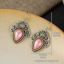 DIYCCPC Elegant Fashion Pattern Engraved Pink & Blue Bead Water Drop Hollow Pendant Earrings, Suitable For Daily Wear Jewelry - Multicolor - View 3