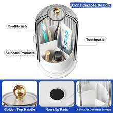 SANNAX Dustproof Toothbrush Holders With Cover For Bathrooms, Rotating Covered Tooth Brush Holder For Bathroom Counter, Dust Proof Plastic Makeup Brush Holder Organizer With Sliding Lid For Vanity,Grey White - A - View 5