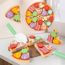 Wooden Realistic Pizza Ingredients Cutting Set, Children's Western Cuisine Cooking Simulation Life Cognition Early Education Toy - Multicolor - View 4