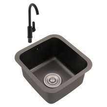 YUNRUX Kitchen Sink With Faucet, Modern Sink, Single-Bowl Sink - 黑色 - 查看 6