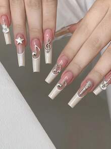 6-Grid Box Music Theme Nail Art Metal Charms Musical Notes Microphone Guitar Star Multi-Style Gold & Silver Box DIY Wearable Nail Decoration Accessories - Multicolor - View 3