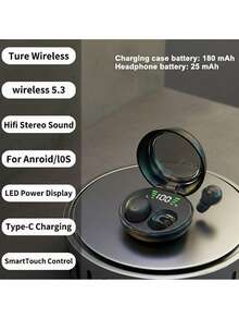 Earbud Bluetooth 5.4 Ultra Mini Tak Terlihat, Headphone TWS Nirkabel In-Ear Tersembunyi dengan Kotak Pengisian Daya dan Layar Digital LED - View 7