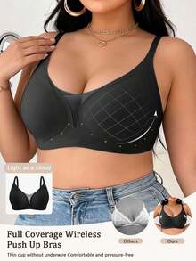 Plus Size Women's Solid Color Casual Everyday Spaghetti Strap Bra - Black - View 4