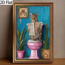 A Vibrant Leopard Print Reading Newspaper Canvas-Printed Wall Art Decoration With A Retro Golden Frame, Suitable For Living Rooms, Bedrooms, Offices, Dining Rooms, Home Decorations, Room Decorations, And Wall Decorations. - With Frame - View 1