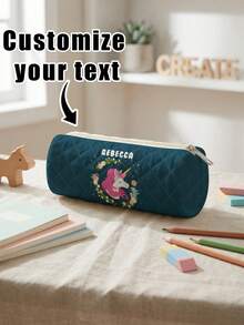 1pc Customized Name Rhombus Round Pencil Case, Can Be Customized According To Your Unique Design, Perfect For Children To Store Pencils, Print Your Own Name Or Print Your Sister's And Classmates' Names As Gifts To Give To Others - Multicolor - View 8
