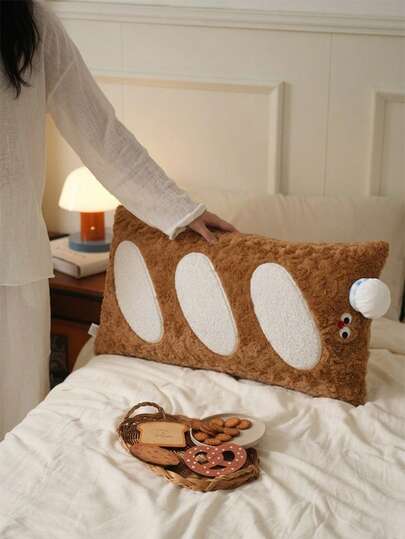 Realistic Bakery Snack Stuffed Body Pillow, Textured Curly Faux Fur Bread Surface, Detachable Cartoon Shrimp Garnish, Dual Color & Dual Shape Options, High Elastic Full Filling, Unique Kitchen Decor & Funny Novelty Present