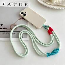 Lanière de téléphone tressée Dopamine, sangle bandoulière à blocs de couleurs avec double boucle, sangle de remplacement pour sac et appareil photo, sangle d'épaule anti-perte, chaîne de sangle anti-vol créative haut de gamme - Multicolore - Voir 2