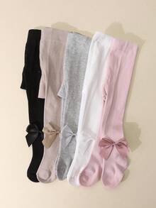 1pc Baby Girls' Bow Decor Basic Leggings, Cute & Comfortable For Outdoor Activities, All Seasons - Dusty Pink - View 20