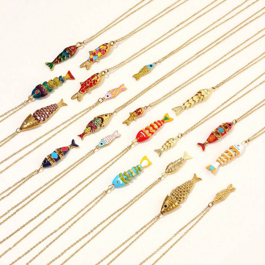 Collar con colgante de vida marina estilo bohemio de verano para mujer, joyería ligera de cuentas para playa, fiesta en la playa y uso diario, regalo - Multicolor - Ver 1